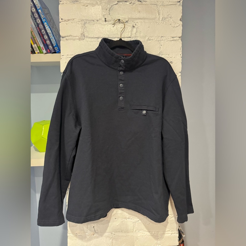 UNTUCKIT Shirt Deverauz Half Snap Mock Neck Cotton‎ Stretch Pullover Blue